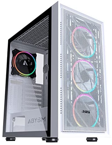 ABYSM Gaming Caja PC Gamer Danube KAMP Blanca ATX, Ancho Especial 230 mm, con Panel Lateral Vidrio Templado, 1 x USB 3.0 + 2 x USB 2.0, Conectores, y 4 Ventiladores 12 cm Ultra Silenciosos