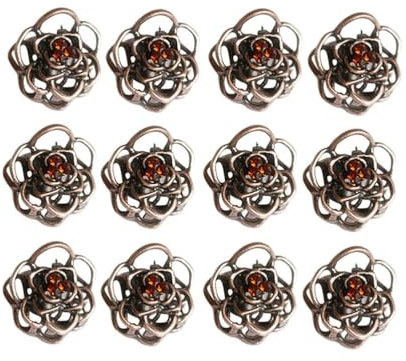 LATRAT Lot de 12 mini pinces à cheveux vintage en cuivre creux en forme de fleur de rose pour filles et femmes