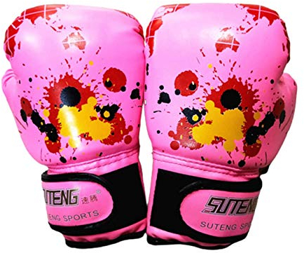 1 par de Guantes de Boxeo para niños, para niños de 2 a 11 jóvenes, niñas y niños pequeños, de Poliuretano de Dibujos Animados, Guantes de Boxeo para Kickboxing(Rosa)