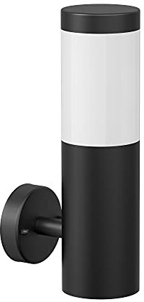 ledscom.de Wandleuchte PORU für außen, IP44, Edelstahl, schwarz matt, rund, 1x E27 max. 40W