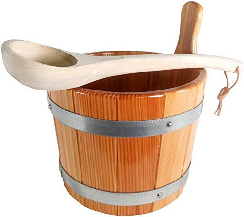 SudoreWell® Saunakübel Set hygieneversiegelt aus Lärchenholz mit Saunakübel 5 Liter und Saunakelle 40cm