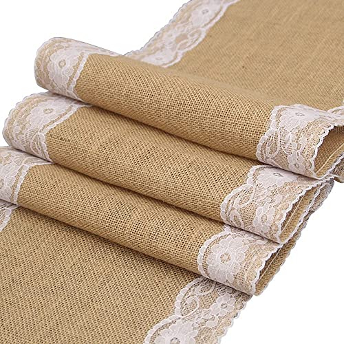 Spitze Hessischen Tischband, Tischläufer Jute Tischband, Sackleinen Vintage, Hochzeitsfeier Tischdecke, für Hochzeit, Party, Feiertagsdekoration, 30*275 cm/11,81*108,27 Zoll