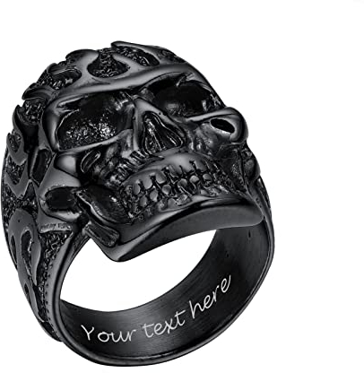 PROSTEEL Herren personalisiert Flamme Totenkopf Statement Ring Schwarz Größe 62 Gotik Punk Stil Finger Ring in Totenschädel Form Biker Motorradfahrer Modeschmuck Accessoire