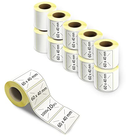60 × 40 mm Thermo-Etiketten, 10.000 Stück, Etiketten, Thermo-Etiketten, leere Aufkleber, Mehrzweck-Aufkleber, für Büro, Anzeige
