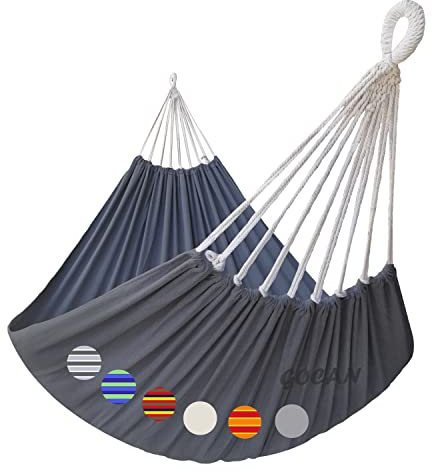GOCAN - Hamaca de algodón doble extragrande para dos personas, hamaca brasileña. Resiste hasta 300 kg de peso y mide 220 x 150 cm, longitud total de 330 cm. Ideal para el patio, porche, parque o