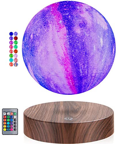 UVEHAS Schwebende, sich drehende Mondlampe - Levitierende Galaxie Lampe Rotierende Magnetische Levitation 16 Farben LED Mond Licht 3D Druck Nachtlichter Schreibtisch Dekor, Weihnachtsgeschenke