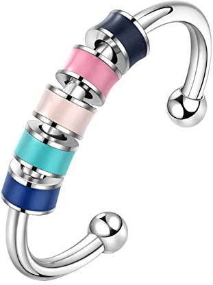 Ringe für Angst für Frauen Ringe Emaille Relief Silber für Tochter Mutter Kinder Mädchen verstellbar offen mit Perlen Schmuck Ringe Teenager Mädchen Tumblr