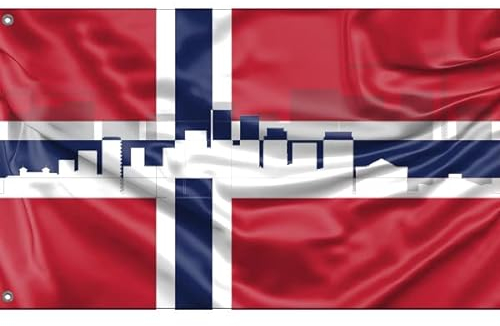 Oslo Skyline Flagge, Norwegen | einzigartiger Designdruck | Made in EU (90x150cm)