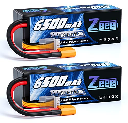 Zeee 4S Lipo Akku 14,8V 120C 6500mAh mit XT90 Stecker RC Akku Hardcase für RC Auto LKW Tank Buggy Truggy RC Racing Modelle (2 Packungen)