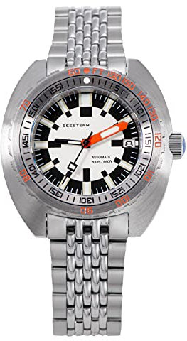 Sugess SEESTERN SUB300T Taucheruhren für Männer 200 m wasserdichte automatische mechanische Taucher Armbanduhren Luminöses Datum Kalender Armbanduhr Japan NH35 Bewegung Saphirkristallwache(Weiß)