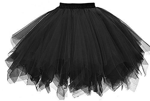 Damen Tüllrock Karneval Kostüm 50er Tütü Rock Kurz Ballett Unterröcke Sorgen Petticoat Tutu für Blickdichte Tuturock Röcke Faschingkostüm Rockabilly Tanzkleid Ballkleid Abendkleid (black #2, One Size)