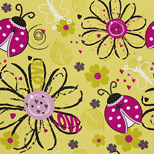 HEKO PANELS Stoff Oxford Wasserdichte Meterware Canvas-Stoff Polyester Stoff Zum Nähen Nähstoffe Möbelstoffe Dekostoffe Handwerken Wasserabweisend Blickdicht Blumen Marienkäfer 1 Meter 155 x 100 cm
