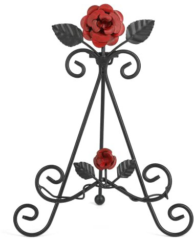Wenbery 31 cm H Blumen Blätter Teller Staffelei Ständer, Metall Teller Halter Display Ständer, Metall Bilderrahmen Ständer, Metall Buchständer Home Decor (Schwarz Rot)