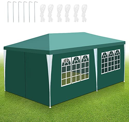 Sonnewelt Pavillon Wasserdicht Partyzelt 3x6 m Gartenpavillon mit 6 Seitenteilen UV-Resistent Gartenzelt 100g/m² Bierzelt Hochwertiges PE Plane Festzelt Grün