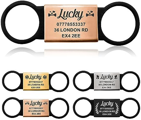 Dog Tag Personalised Dog Name Tag ID Tag for Pets Dogs Cats Engraved UK Slide On Collar Dog Tags 4 Colours Different Fonts Name Identity Tags(Black and Champagne Gold,L)