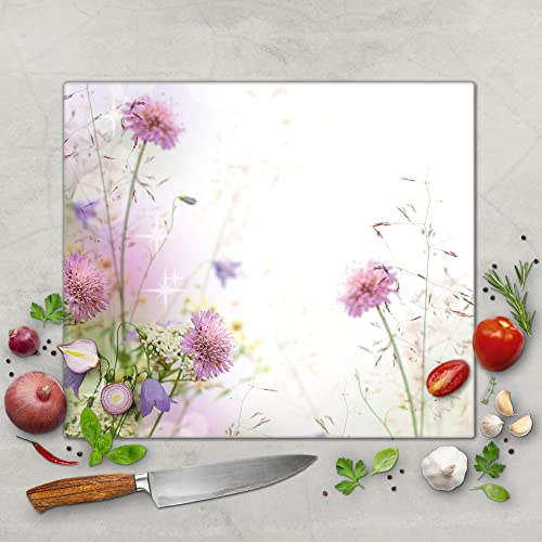 banjado Schneidebrett Glas mit Motiv Glitzernde Wiese - großes einteiliges Glasschneidebrett rechteckig 60 cm x 52 cm - auch verwendbar als Schneidebrett Herdabdeckung