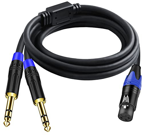 Seefeful (1PACK-6.6FT) Dual 6.35mm 1/4 Inch to XLR Microphone Cable, 6.35mm Male to XLR Audio Y Splitter Patch Cord, 3-Pin to Dual 1/4'' TRS Male Converter Adapter Cable