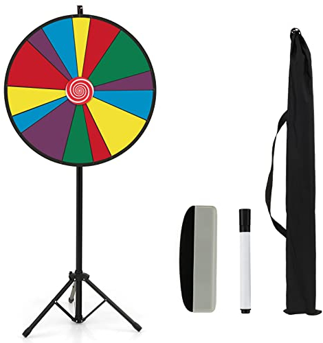 DREAMADE 30 Zoll höhenverstellbares Glücksrad zum drehen, Tischglücksrad für Lotteriespiele Partyspiel, Preisrad mit Radiergummi und Markierstift, für Werbung Wortspiele (φ76cm 14 Farbfächer)