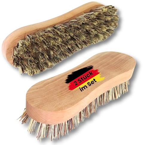 zederle Scheuerbürsten mit ergonomischem Griff aus Buchenholz (2 Stück) Harte Borsten, Wurzelbürsten für perfekte Reinigung, Putzbürste, Hand Schrubber, plastikfreies Naturprodukt
