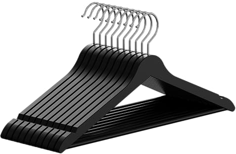 OGIVO Perchas Madera Unidades - Juego de 10 - Perchero de Madera para tu Armario - Gancho Giratorio 360° - Cortes Alrededor de los Hombros - Perchas Ropa (Negro)