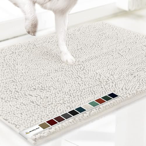 Muddy Mat® AS-SEEN-ON-TV Highly Absorbent Microfiber Door Mat and Pet Rug, Non Slip Thick Washable Area and Bath Mat Soft Chenille for Kitchen Bathroom Bedroom Indoor and Outdoor - White Small 28X18