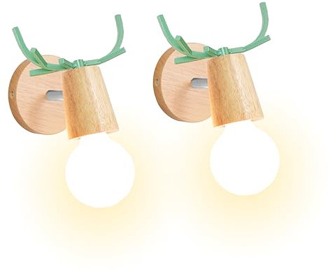 iDEGU 2 Stück Wandleuchten Innen Kreativer Wandlampe im Geweih-Design aus Holz und Metall Retro Verstellbare Wandleuchte für Schlafzimmer Wohnzimmer Flur Café Bar (Grün)