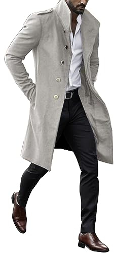 Fulidngzg Soprabito Uomo Doppiopetto Business Lana Giacca Slim Fit Elegante Colletto Risvolto Spolverino Casual Sottile Cappotto Lavoro Lungo Soprabito Outerwear Invernale