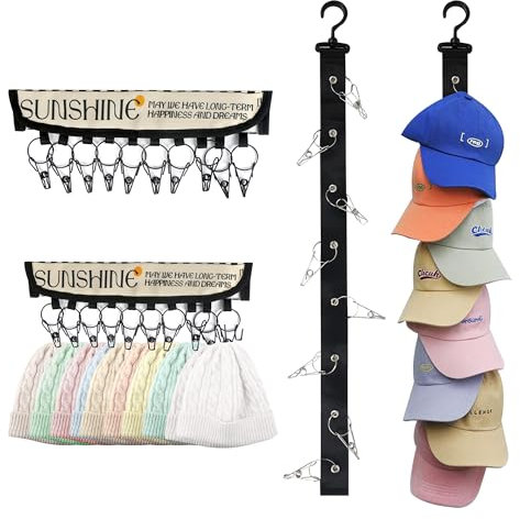 Hängend Caps Kappenhalter Set, Hutablage Fasst 18 Hüte, Tür Rückwand Baseballkappen Gestell Halterung Organizer mit 8 Haken, Kleiderbügel Mützen Aufbewahrung mit 10 hutclips für Zuhause, Reisen