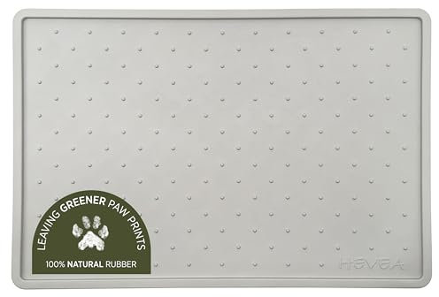 Hevea Dog Feeding Mat in Natural Rubber - Non slip and Waterproof - Vegan, Plastic and Silicone Free Dog Bowl Mat (Cloudy Grey)