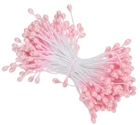 PATIKIL 3mm Doppelte Blütenköpfe Staubgefäße 150Stk Kunstblume Staubgefäß Stempel Matt Perle Blumenstempel für Heimwerker Weihnachtskarte Hochzeit Dekoration Hell Rosa