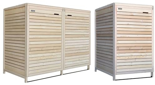 Lukadria Mülltonnenbox Adria24 Mülltonnenverkleidung für 3 Tonnen Mülltonnecontainer Holz naturbelassen 120L - 240L vormontiert mit Rückwand