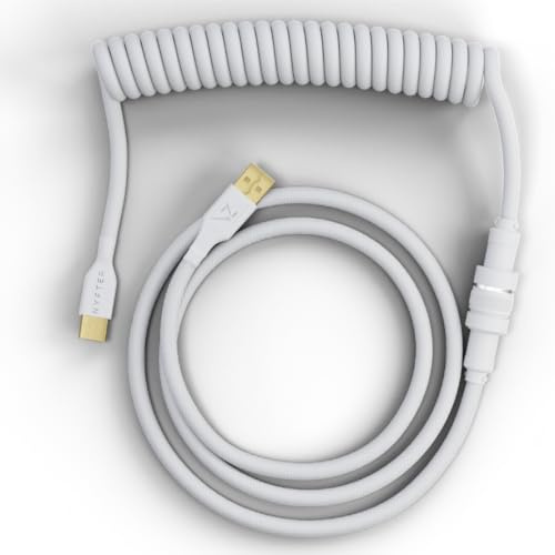Nyfter - Coiled Cable mit Premium Ummantelung und Aviator Plug mechanisches Spiralkabel mit Abnehmbarem Aviator-Anschluss für Gaming-Tastatur (White)