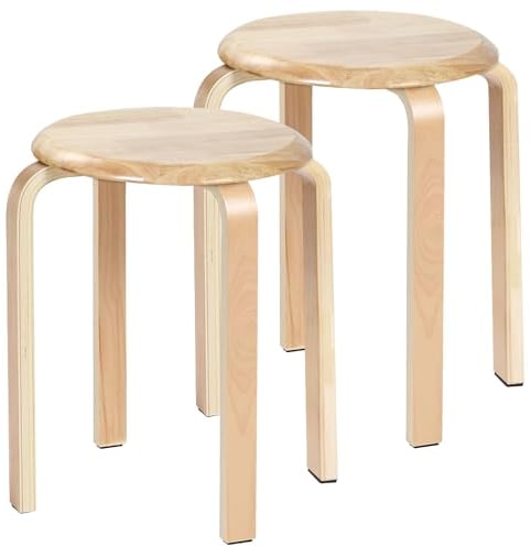 Yawinhe Taburetes de Bar, Silla de Cocina Apilable, Redondo, Estructura Sólida y Firme, para Comedor, Dormitorio, Pasillo, Natural, 2-Pack