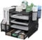 PLSOPPKG Schreibtisch Organizer mit Aktenhalter, 5 Ebenen Papier Organizer Briefablage mit Schublade und 2 Stiftehalter, Mesh Schreibtisch Akten Organizer mit Zeitschriftenhalter für Büro