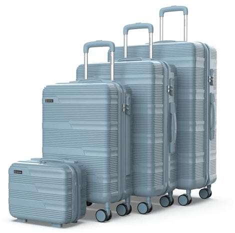 NUMADA - Kofferset 4 Stück Upfly T10 ABS. Handgepäck Koffer 55x40x20, Mittlerer Koffer 60L, Koffer Groß 78L und kulturbeutel. Gepäck-Sets Sicher und widerstandsfähig | Blau