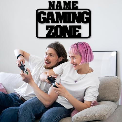 Personalisiertes Gaming Zone Holzschild – Wandtattoo XXL, Holz Wandaufkleber mit Name, Ideal für dein Gaming Room oder Kinderzimmer, 12 Farben