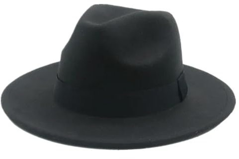 SOYNIA Chapeaux Fedora Trilby Chapeau Feutre Chapeau Femme Hommes Fedora Chapeaux Large Bord Ceinture Ruban Bande Solide Classique Robe Formelle Mariage Fedora Chapeaux pour Hommes 60-62 Cm (XL) Noir