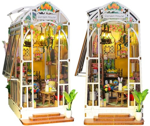 JONRRYIN DIY Miniature House, Casa Miniatura para Montar, Modelo de Invernadero con Lámpara LED e Instrucciones, casita de Madera Miniatura para Decoración del Hogar Regalos Creativos (C)