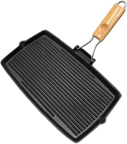 YISHUOYZBS Cookware Cast Iron Rectangular Grill with Folding Handle, Non-Stick Induction Griddle Pan with Folding Handle Wok