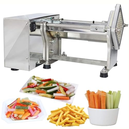 JKAVPPT Tagliapatate Elettrico, Tagliapatate Automatico for Patate Fritte, Tagliapatate Professionale, Cucina Industriale Commerciale Ristorante USA Tritapatate Lame di 3 Dimensioni
