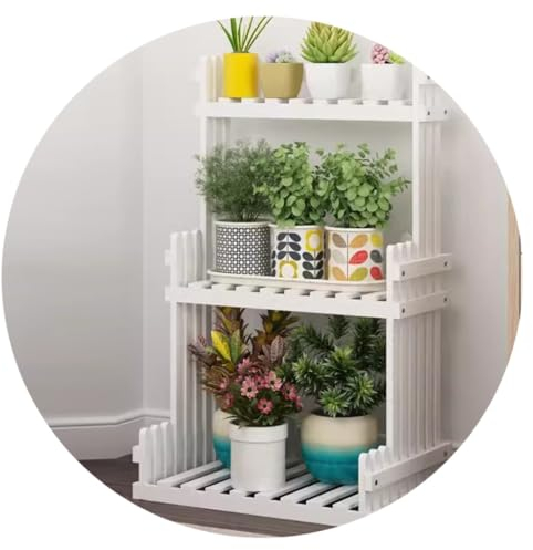 RAABYU PflanzenständerPflanzenständer, 3-stöckiges Blumenregal aus Holz, freistehende Holzleiter, Blumentopfregal für Wohnzimmer, Balkon, Garten, Terrasse