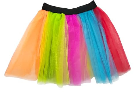 FUIPVGI Tutu Néon des Années 80 pour Femmes, Jupe 3 Couches Tulle, Costume Disco Vetement Fête Fluo, Années 1980, Halloween Carnaval (Arc-en-Ciel)