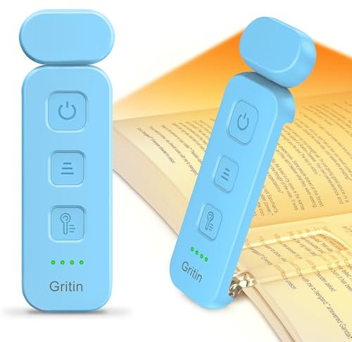 Gritin Leselampe Buch Klemme, Wiederaufladbare Buchlampe mit 7 LEDs, 3 Farbtemperatur & Stufenlos Dimmbare Klemmleuchte mit Extra 5 Helligkeitsstufen Modi, Lange Laufzeit Leselicht -Hellblau