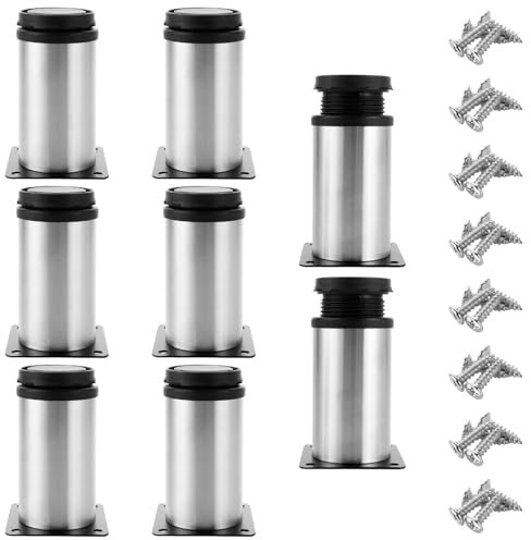 GOYADA 8 Stück Möbelfüße 10cm, Möbelfüße Edelstahl Rund, Möbelfüße Verstellbar Edelstahl Ø50mm, Höhe 100mm, Möbelfuß Höhenverstellbar für Sofa, Schranktisch, Tischbeine, Höhenverstellbar 0-10 mm