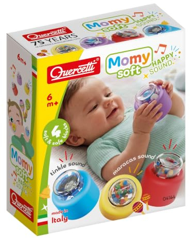 Quercetti - 4144 Momy Soft Happy Sound, 4 pcs,Weiche Plastikbausteine Spielzeug für Kleinkinder