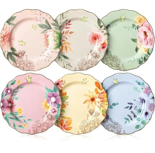 Porzellan-Blumenteller, 20,3 cm, 6 Stück, Dessertteller, Vorspeisen, Blumen, Salat (6 Stück)