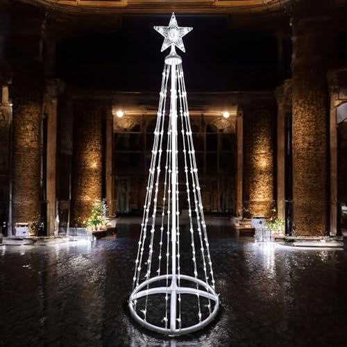 COSHANO Árbol Navidad de Luces Led con Estrella, 1.5m Metros 218 led Impermeables luz 8 Modos y temporizador Fiestas de Bodas Navideñas interior o exterior 220-240v (Luz Blanca 1.5 Metros)