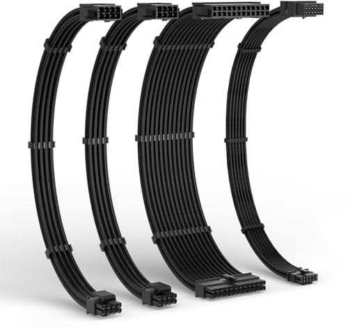 LTC 12VHPWR PSU Cable Extension Kit, 16AWG PCI-E 5.0 Power Supply PC Cable Extension, 1x24 Pin ATX / 2X 8Pin(4+4) EPS / 1x 12+4 Pin GPU, Soft Braided Sleeve Cable Combs, 300mm