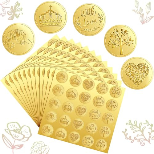 Wachssiegel Selbstklebend, 250 Stück Sticker Hochzeit Briefumschlag Aufkleber, Personalisierte Aufkleber,Vintage-geprägte Etiketten für Hochzeit Seinladungen, Umschläge (Eleganter Stil)