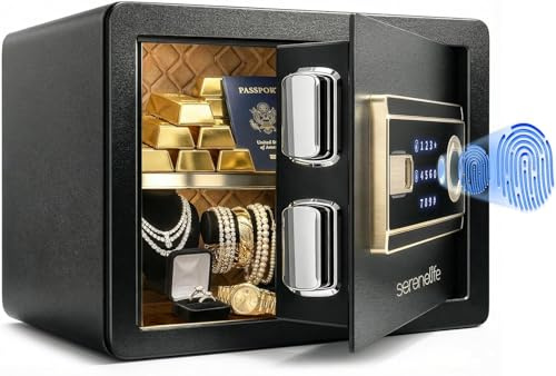 SereneLife 18L Tresor, Safe Für Zuhause Feuerfest & Wasserdicht, Digitaler Heimtresor mit Zugriff per Fingerabdruck, Möbeltresor mit Code & Schlüsseln, Safe Box für Wertsachen, Bargeld, Schmuck, Gold